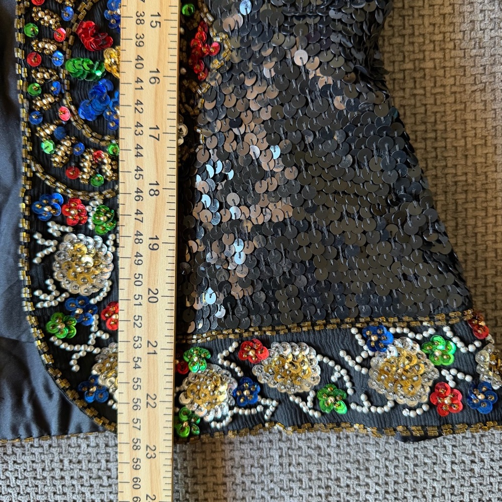 Floral Maximalist Sequin Beaded Jacket S Black Silk Vintage Stenay Whimsigoth - Picture 10 of 14
